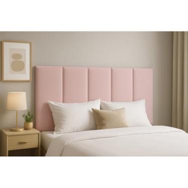 Imagem de Cabeceira de Cama em L Estofada Autoadesiva 45x20cm, Painel Modular para Solteiro Casal Queen King(ROSA,15)