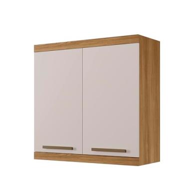 Imagem de Armário Aéreo Gold 80cm 2 Portas Ripadas em MDF – Design Moderno, Prateleira Interna, Ideal para Cozinha e Área Gourmet (Cinamomo/Off White)