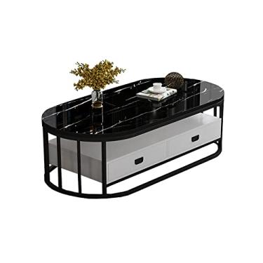 Imagem de U5GAAALPPQ9 Mesa de centro com espaço de armazenamento, mesa de jantar de vidro temperado e madeira com pernas de suporte ousadas, preto-preto e branco-dourado (preto preto)