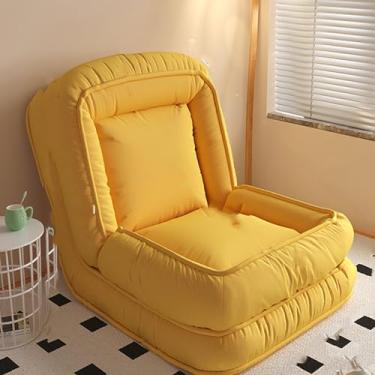 Imagem de Sofá-cama de chão ajustável, 5 posições para adultos, sofá dobrável preguiçoso com capa de tecido de veludo removível para quarto, sala de estar/apartamento amarelo - 140 x 90 cm