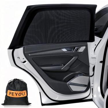 Imagem de PEYOU Persianas de janela de carro para bebê, pacote com 2, protetor solar de carro de elastano elástico e respirável para acampamento, bloqueia raios UV e brilho solar para crianças/adultos/animais