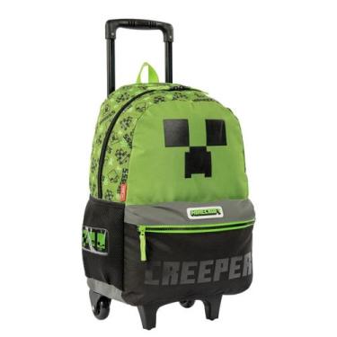 Imagem de Mochila De Rodas Minecraft Creeper Game Infantil Escolar, Verde