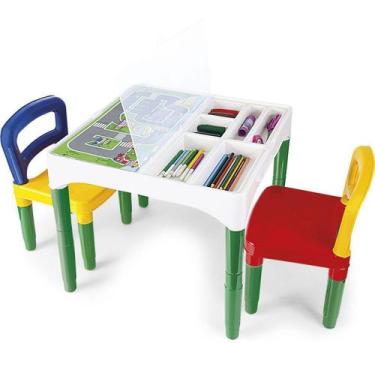 Imagem de Mesa Didática Mesinha Infantil Poliplac C/ 2 cadeiras E Adesivos