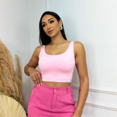 Imagem de Top Cropped Regata Liso Básico Suplex Forro Duplo Cor:Rosa bbTamanho:M