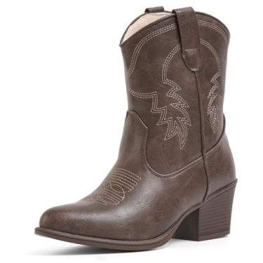 Imagem de IXU Botas caubói femininas cano curto cano curto bota clássica cano médio bico fino botas curtas grossas, Caqui, 35
