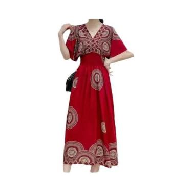 Imagem de Vestido Midi Boêmio Colorido Com Decote Em V Para Mulheres, Moda Chic 