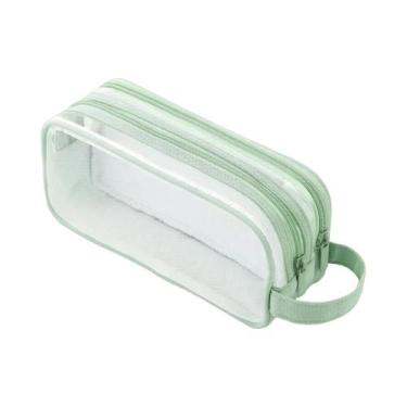 Imagem de Estojo Grande Transparente Com 2 Compartimentos, Bolsa Multifuncional 