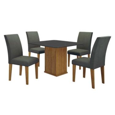 Imagem de Mesa de Jantar Napoli 90x90 Freijó Decor Chumbo com 4 Cadeiras MDF Fre