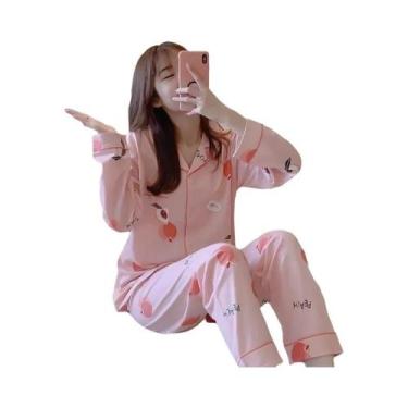 Imagem de Conjunto De Pijamas Femininos Com Decote Em V E Botões, Calças, Roupas