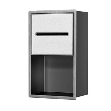 Imagem de Dispensador de papel higiênico de aço inoxidável com prateleira - suporte de parede embutido, sem necessidade de azulejos, design moderno, multicolorido (moldura cinza + branco) - ideal para banheiros