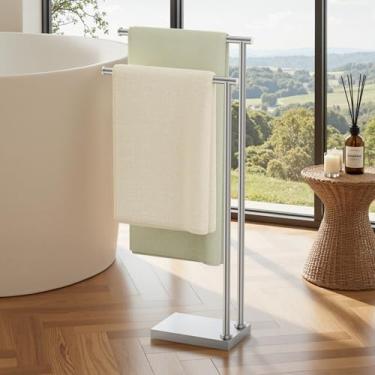 Imagem de KES Toalheiros independentes para banheiro com base 3x mais grossa, suporte de toalha de 2 camadas para piso de banheiro, design estável atualizado, acabamento escovado de aço inoxidável 18/8