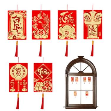 Imagem de Enfeites de Ano Novo Chinês | Decoração vietnamita de boa sorte de 6 peças - Ornamentos de papel com tema de ouro vermelho, para porta de escritório, árvore, parede, janela, porta, vaso, plantas