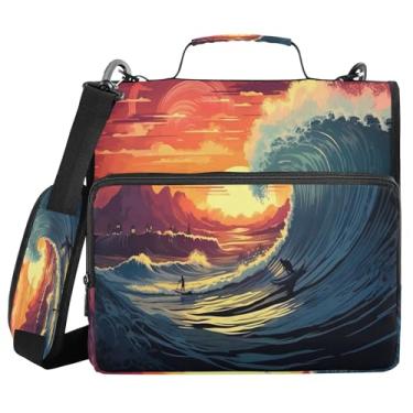 Imagem de SEHANY Fichário japonês Seawave com alça de ombro, capacidade para 500 folhas, vários bolsos, 3 cm, 3 anéis Trapper Keeper