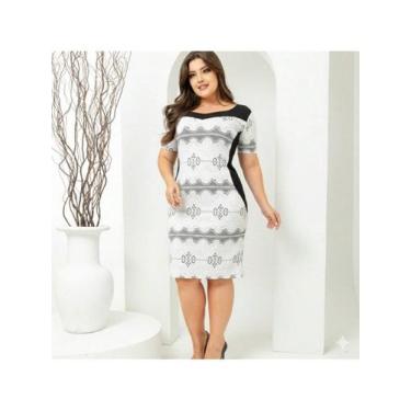 Imagem de Vestido Midi Plus Size Feminino Tubinho Afina Cintura Moda Evangélica/
