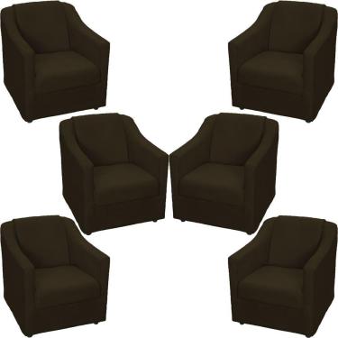 Imagem de Kit 6 Poltronas Mila Pé De Plástico Cromado - Marrom Suede
