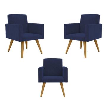 Imagem de Kit 03 Poltronas Nina Decorativa Recepção Cor Azul Marinho Cor:azul-marinho