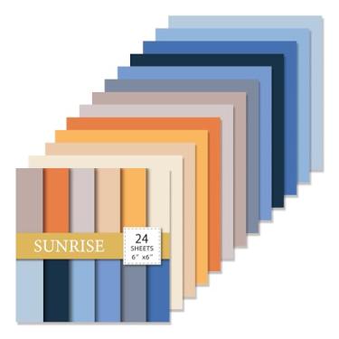 Imagem de 24 folhas de papel para scrapbook de cor sólida de 15 x 15 cm – 12 papel cartolina de um lado puro para fazer cartões, diários e scrapbooking, suprimentos de artesanato de 160 g/m² (SUNRISE, 15 x 15