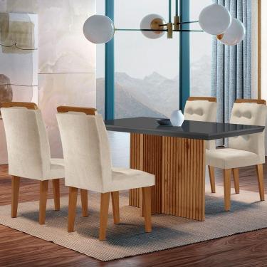 Imagem de Mesa Olímpia 120cm Mdf Vidro Canto Reto Com 4 Cadeiras Carol