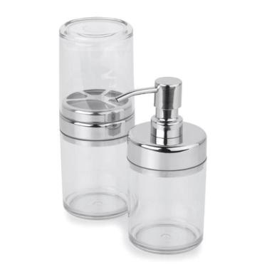 Imagem de Kit Banheiro Acessórios De Pia Acquaset Transparente 2 Peças Organizad