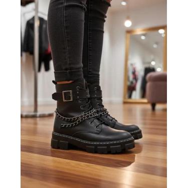 Imagem de Coturno Feminino Tratorado Rock Corrente Confortável Bota - Vênus Stor