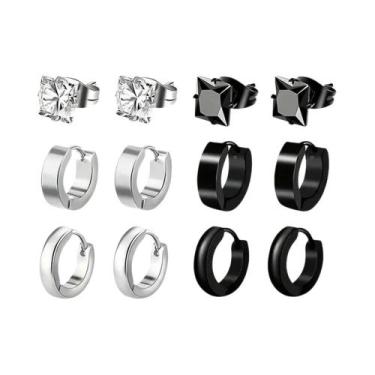 Imagem de Brincos De Argola Unissex De Aço Inoxidável Com Pingente De Cruz E Lâm