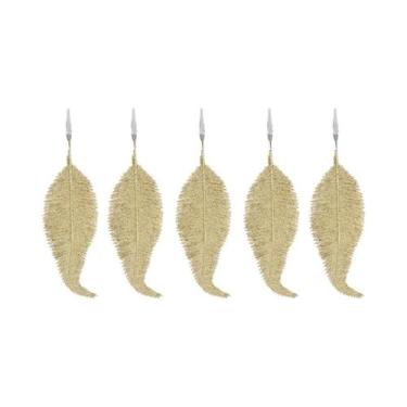 Imagem de Folhas Artificiais De Plumas Brilhantes 5pcs Ornamento Para Árvore De 