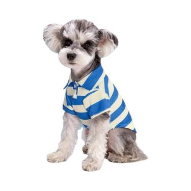 Imagem de Camisa Polo Para Pets Com Gola Listrada E Elástica Para Gatos E Cães -