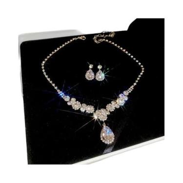 Imagem de Conjunto De Colar E Brincos De Cristal Brilhante Para Mulheres, Grande