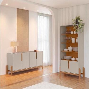 Imagem de Buffet 170cm e Cristaleira com Pés de Madeira Maciça Lizz - Casa D
