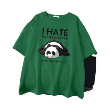 Imagem de Camiseta Masculina De Algodão Casual Oversized Lazy Panda I Hate Morni