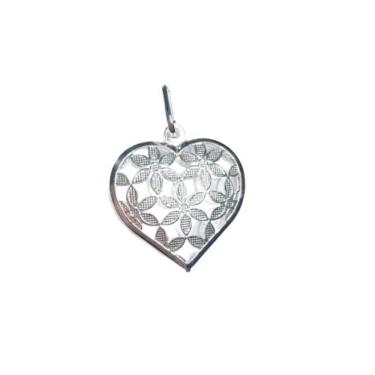 Imagem de Pingente Prata Coração Duplo Com Flores Vazado