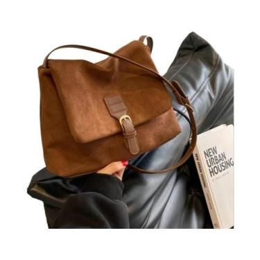Imagem de Bolsa Transversal Feminina De Couro PU Suede Marrom Vintage De Grande 