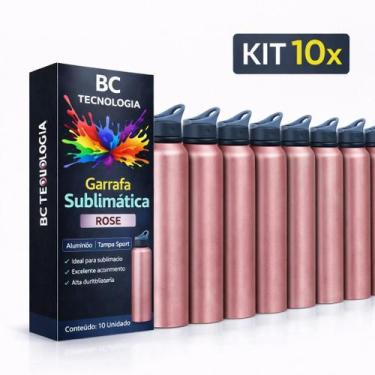 Imagem de Kit 10x Garrafa de Alumínio Rose com Tampa Sport para Sublimação 600ml