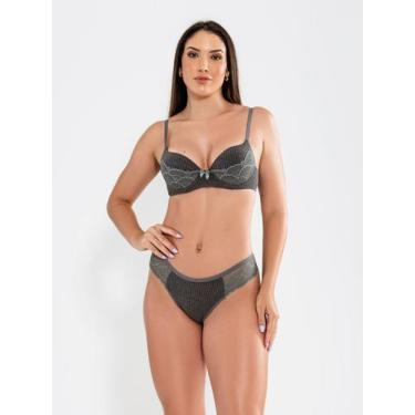 Imagem de Conjunto lingerie canelado sexy com bojo e renda - ALTIÊ INTIMATE, Cin