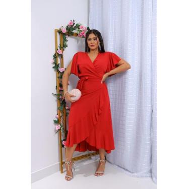 Imagem de Vestido envelope longo  viscolinho liso manga curto - Rousse Modas, Te