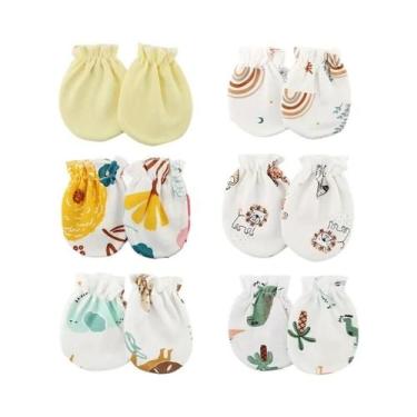 Imagem de Luvas De Algodão Para Bebês Recém-nascidos, 6 Pares, Estampas De Desen