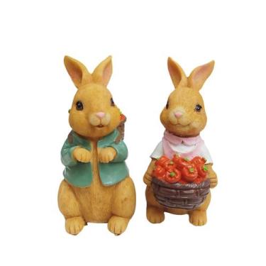 Imagem de Kit 2 Coelhos em Resina Páscoa Enfeite Encantador Casal 13CM Cor:Casal