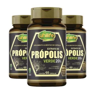 Imagem de Própolis Verde + Vitamina C Zinco Selênio 60 cáps Kit com 3 - Unilife,