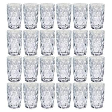 Imagem de Jogo Copos Vidro Diamante 370ML P/ Suco Agua Refrigerante 24 UN - PRAT