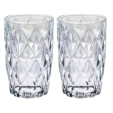 Imagem de Copos Vidro Diamante 370ML Ideal Agua Suco Bebidas Luxo 2 UN - PRATICA