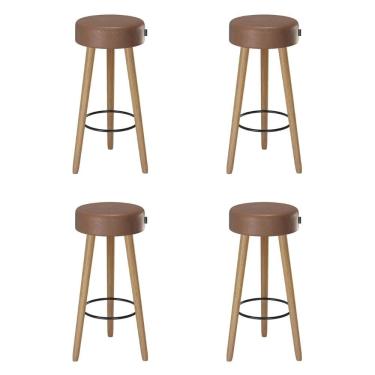 Imagem de Banqueta Alta Estofada Pés Palito Kit 4 Hong Sintético Café S08 - Mpozenato