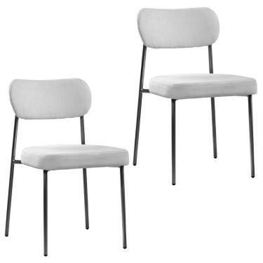 Imagem de Cadeira Jantar Estofada Pé Metal Preto Kit 2 Lavy Boucle Cinza S08 - Mpozenato