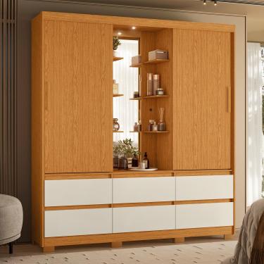 Imagem de Guarda-Roupa Palumóveis Atena Casal 2 Portas de Correr 6 Gavetas com Camarim e LED