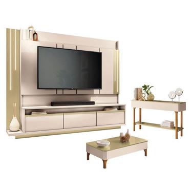 Imagem de Home Theater Montane Off White Champanhe Com Mesa De Centro Liz E Aparador Fiero Off Wh...