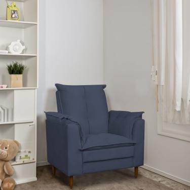 Imagem de Poltrona De Amamentação Pés Madeira Maciça Suede Azul Marinho Herrero