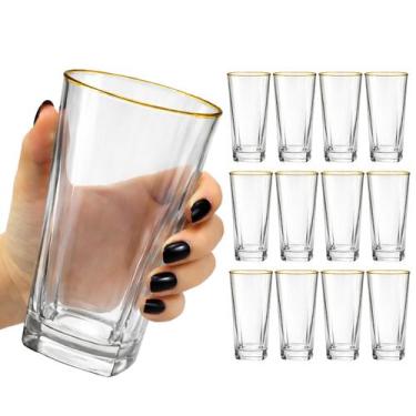Imagem de Jogo 12 Copos Alto De Vidro Grosso 280ml Quadrado Liso Luxo - Haüskraf