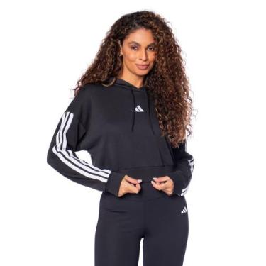 Imagem de Moletom Feminino Adidas Cropped Capuz Preto/Branco, Preto, Branco, P