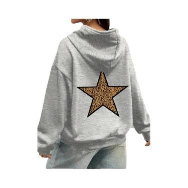 Imagem de Moletons Femininos Soltos De Lã Com Estampa De Leopardo E Pentagrama, 