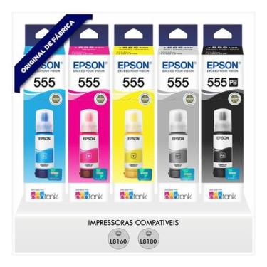 Imagem de Kit 05 Tintas Originais Epson Ecotank L8180 L8160 L8190 T555