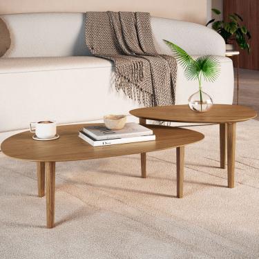 Imagem de Conjunto Mesa De Centro Moderna Pés Madeira Tampo 18mm Merk
